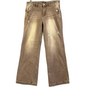 FLAMINGALS Brown Wide Leg Jeans Women’s Size Large Stretch Denim Distressed